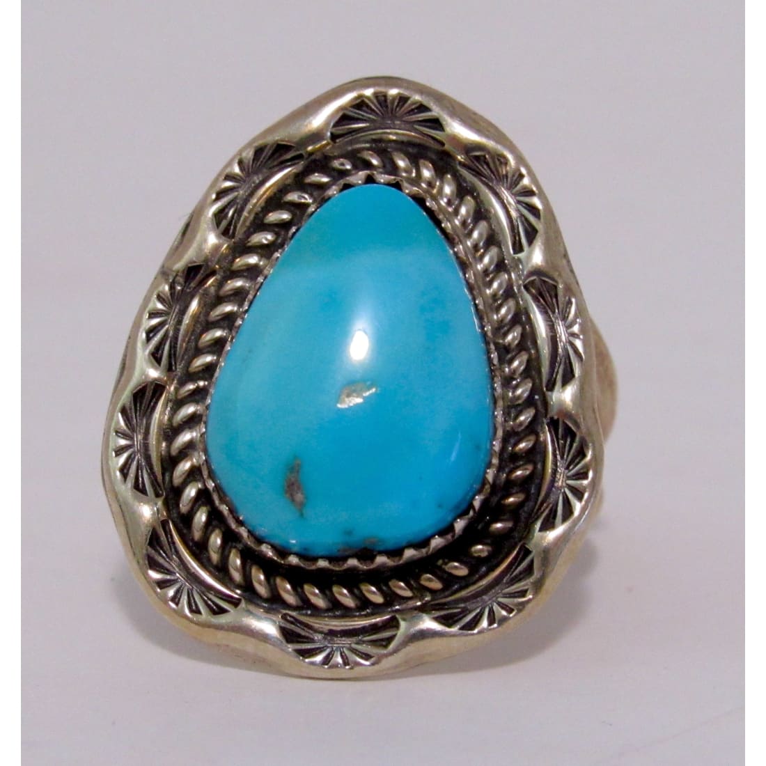 Navajo Sleeping Beauty Turquoise Ring Size 10 Sterling Silver Signed