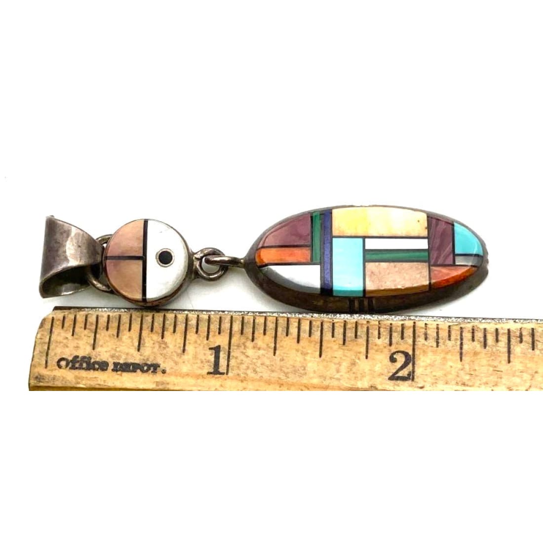 Zuni God's Eye Pendant Necklace Sterling Silver Turquoise Spiny Inlay Vintage