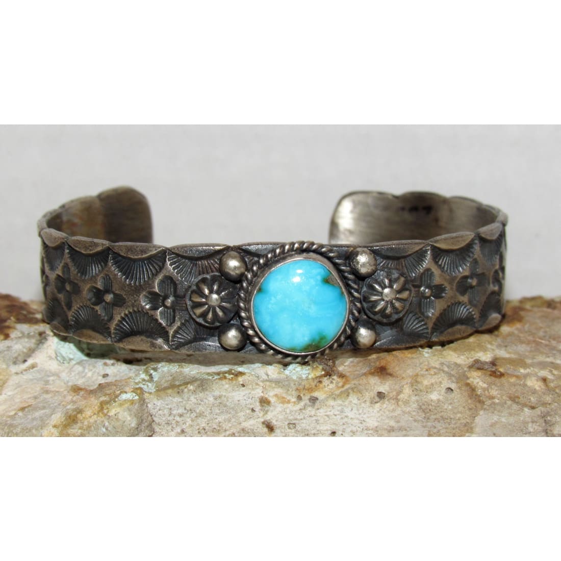 Navajo Blue Royston Stacker Cuff Bracelet Sterling Silver K Billah Signed