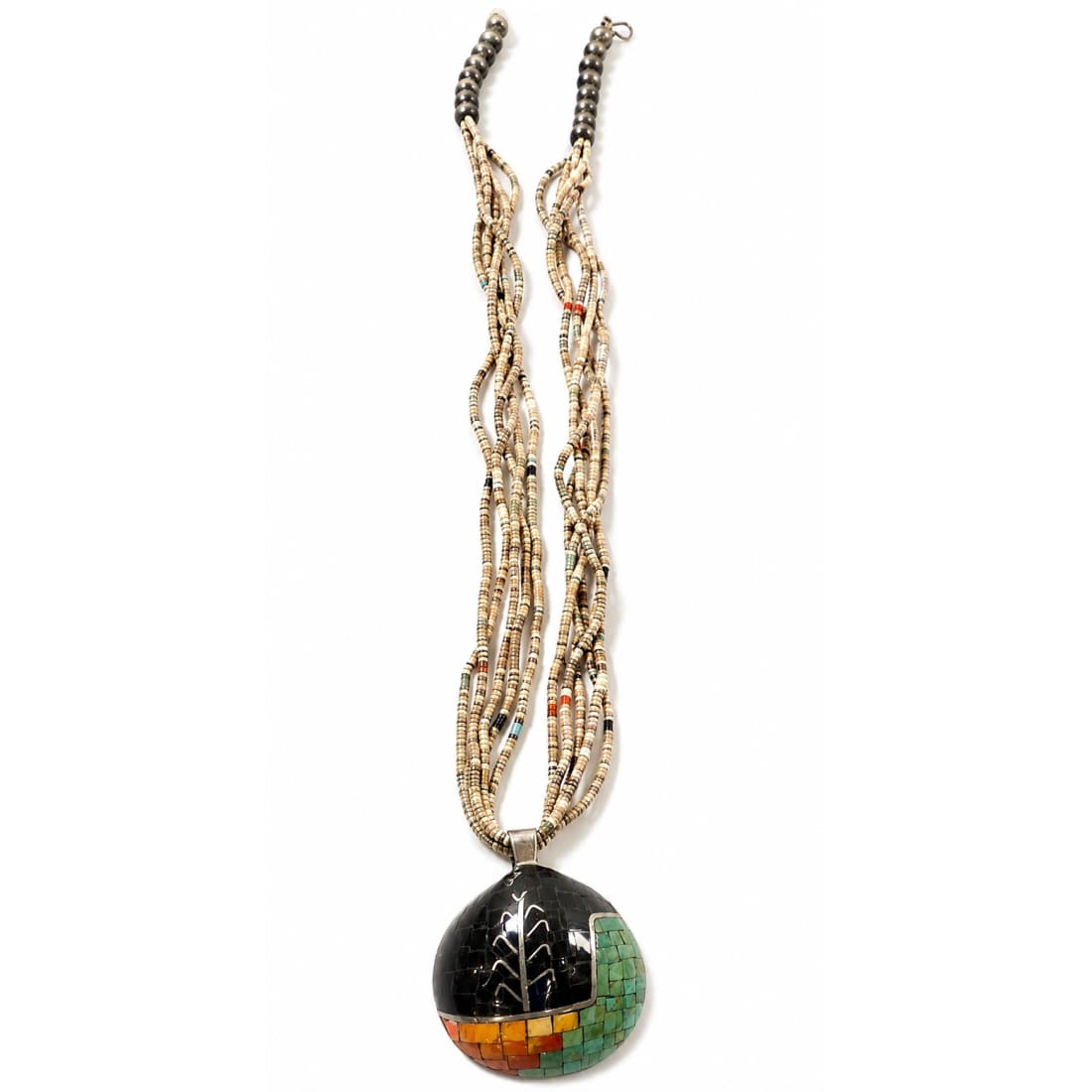 Old Pawn Santo Domingo Kewa Shell Turquoise Silver Heishi Necklace