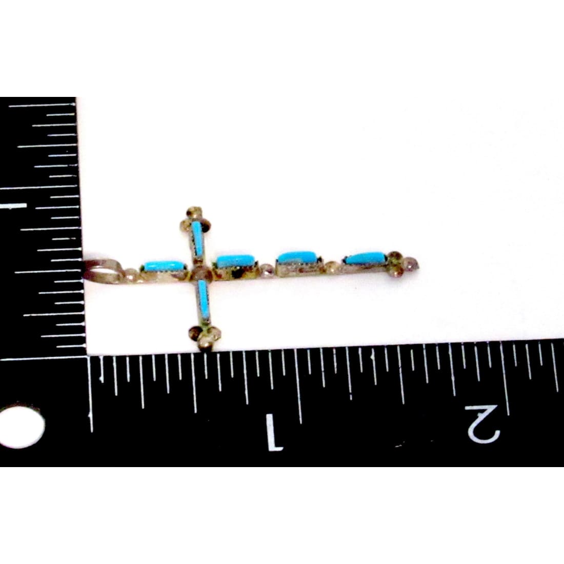 Vintage Zuni Turquoise Cross Pendant Sterling Silver Native American