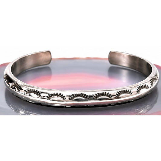 Vintage Navajo Carinated Stacker Cuff Bracelet Ingot Sterling Silver