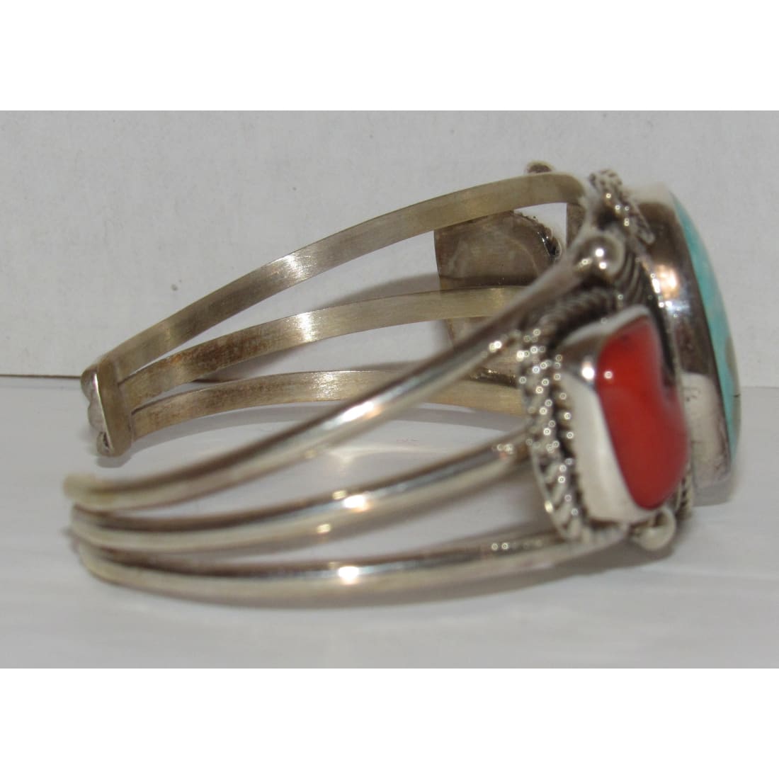 Navajo Royston Turquoise Coral Cuff Bracelet Sterling Silver J Begay