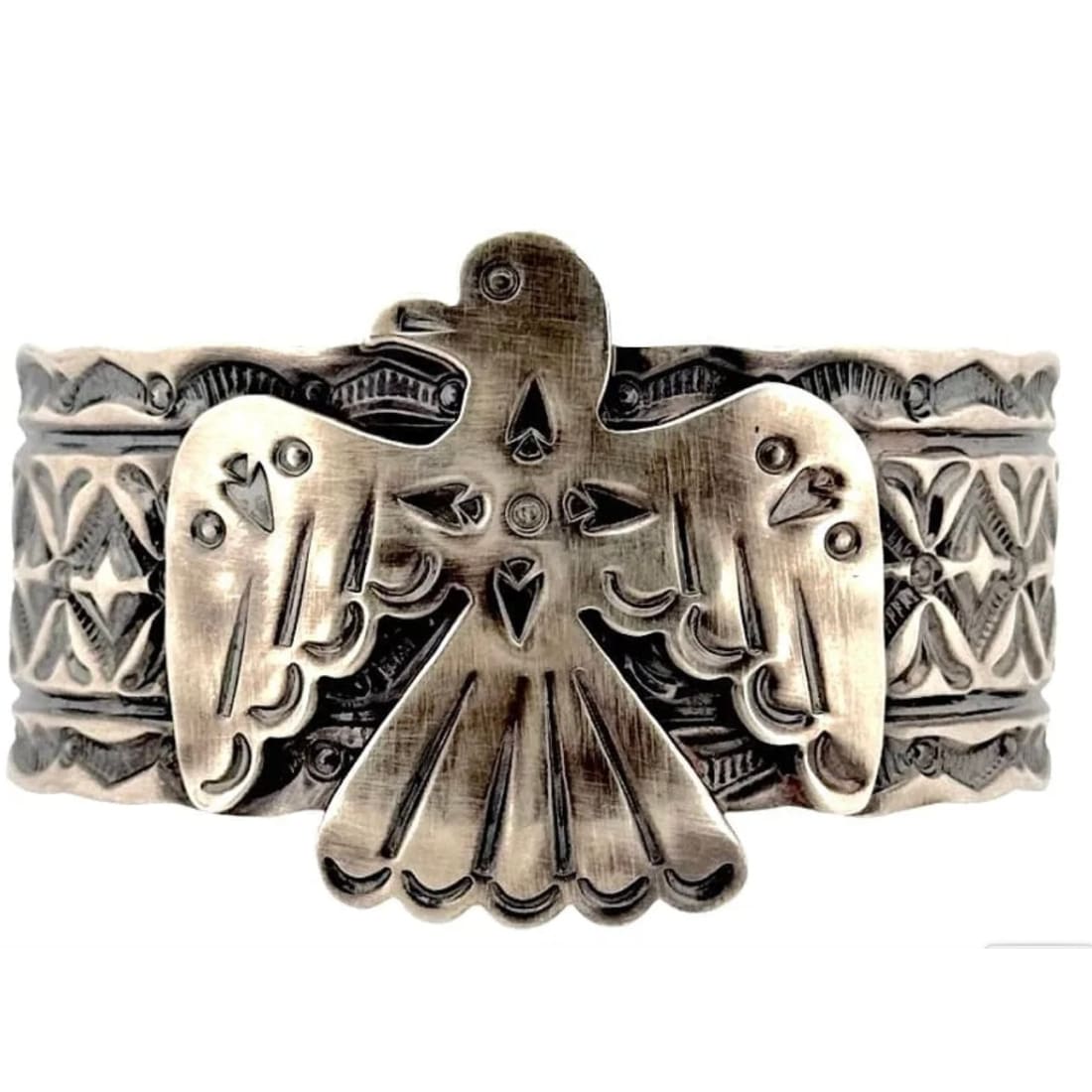 Vintage Navajo Men Thunderbird Cuff Bracelet Sterling Silver 60g