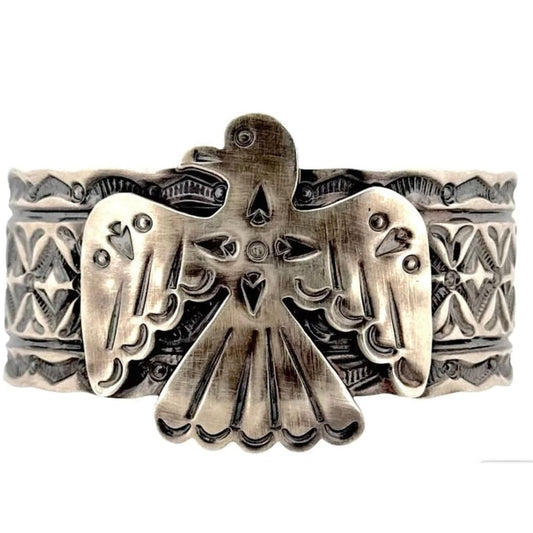 Vintage Navajo Men Thunderbird Cuff Bracelet Sterling Silver 60g