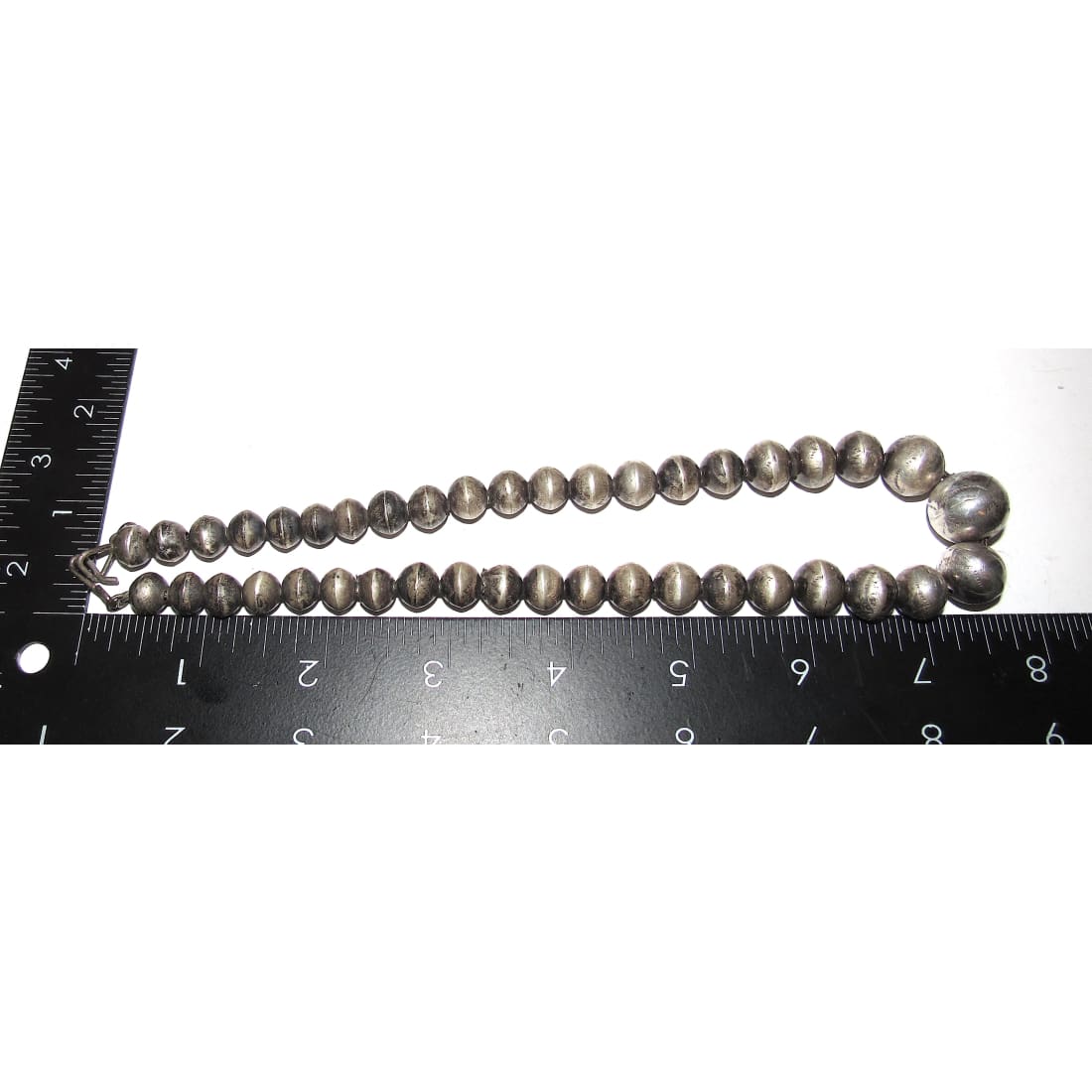 Old Pawn Handmade Silver Navajo Pearls Necklace Saucer Beads Hand stamped 16L