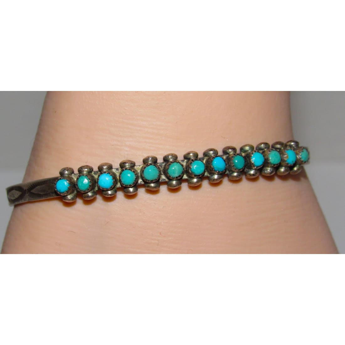 Vintage Zuni Snake Eye Turquoise Cuff Bracelet Ingot Sterling Old Pawn Stacker