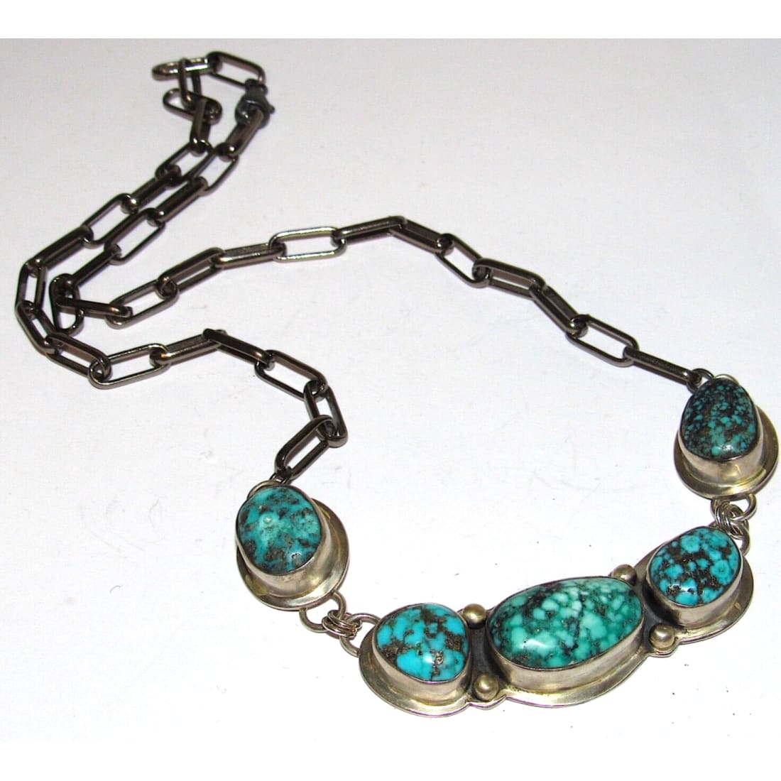 Navajo Number 8 Turquoise Bar Necklace Necklace Sterling J James 20"L 43G