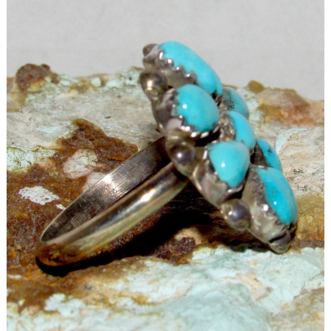 Navajo Blue Royston Turquoise Cluster Ring Sz 7 Sterling Silver M. Apachito