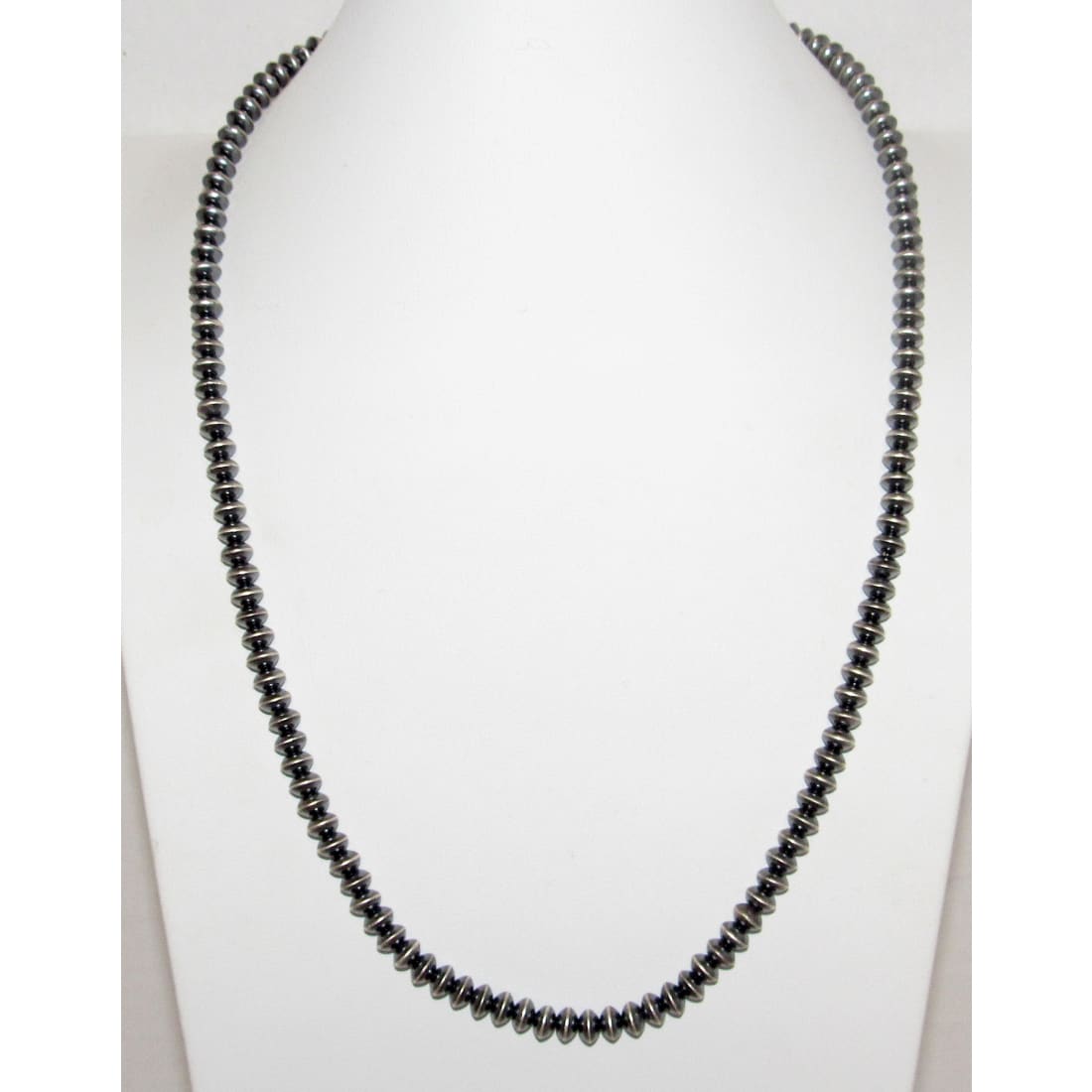 7mm Navajo Pearls Necklace Sterling Silver Saucer Beads Necklace 26"L R Begay