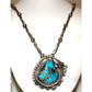 VTG Navajo Morenci Turquoise Pendant Necklace Sterling Navajo Pearls Necklace