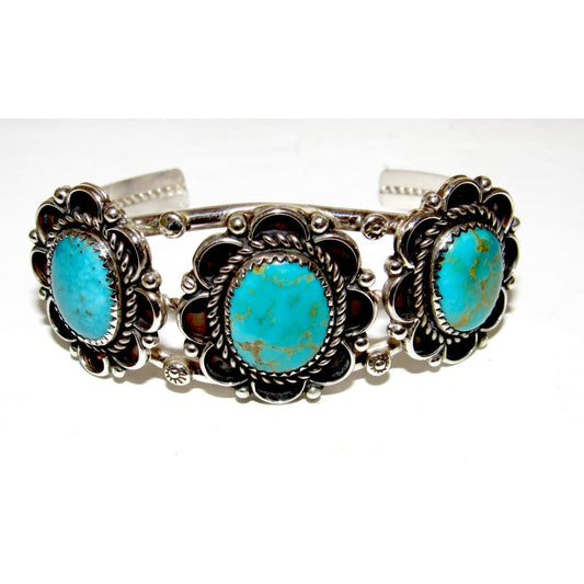 Navajo Royston Turquoise Sterling Cuff Bracelet Native American J Begay