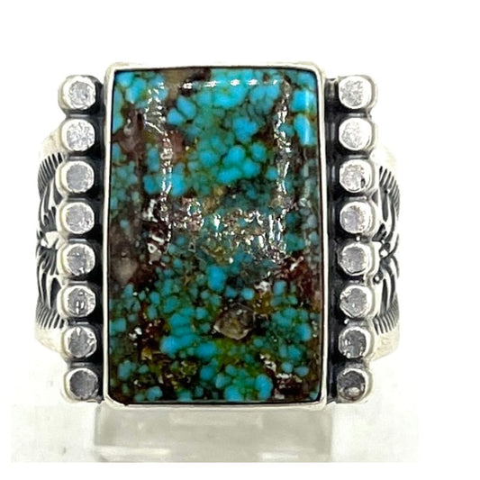 Navajo Spiderweb Kingman Turquoise Ring Sz 10 Sterling Silver Sam Yellowhorse