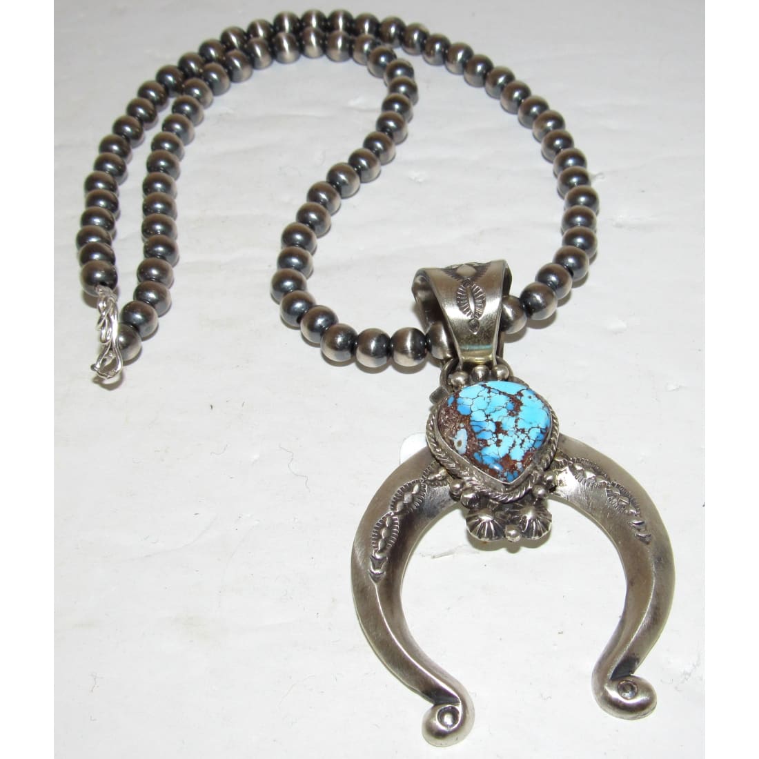 Navajo Golden Hills Turquoise Naja Necklace Squash Blossom Sterling Signed