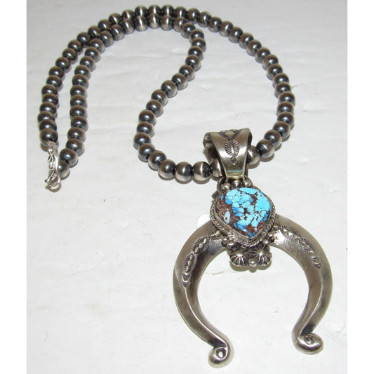 Navajo Golden Hills Turquoise Naja Necklace Squash Blossom Sterling Signed