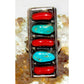 Navajo Coral Turquoise Cluster Statement Ring Sz 7 Sterling Silver Signed