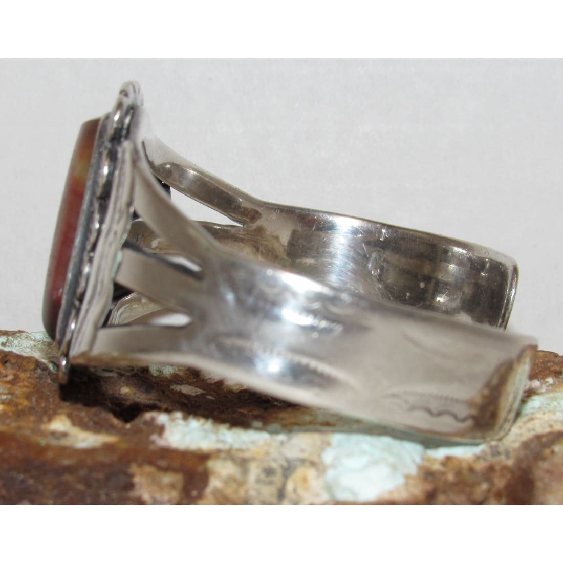 Vintage Navajo Petrified Wood Cuff Bracelet Sterling Silver Native American