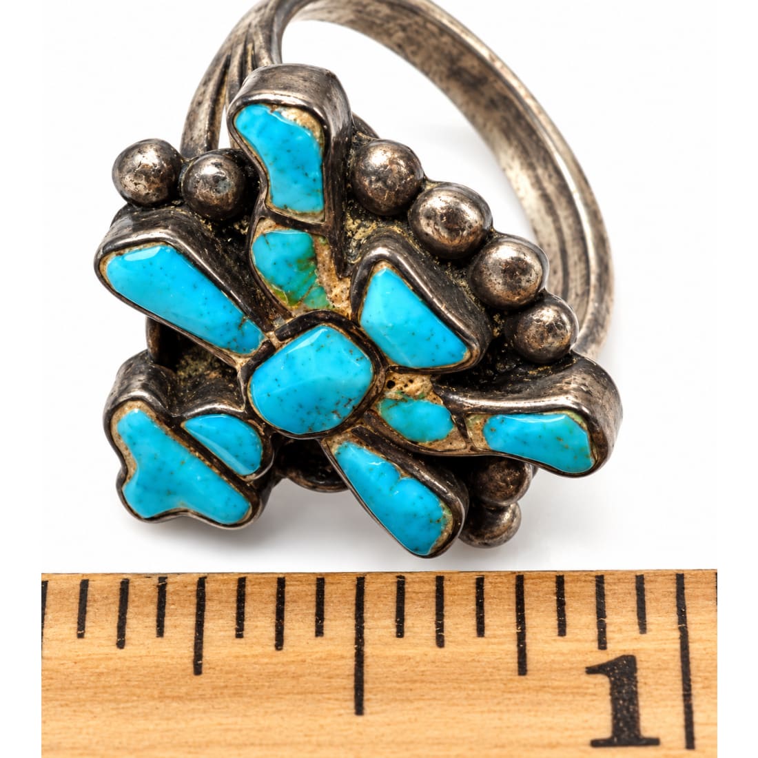 Old Pawn Zuni Turquoise Knifewing Kachina Ring Size 6.5 Vintage Native American