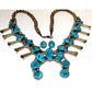 Vintage Navajo Squash Blossom Necklace Earrings Set Kingman Turquoise Sterling Silver