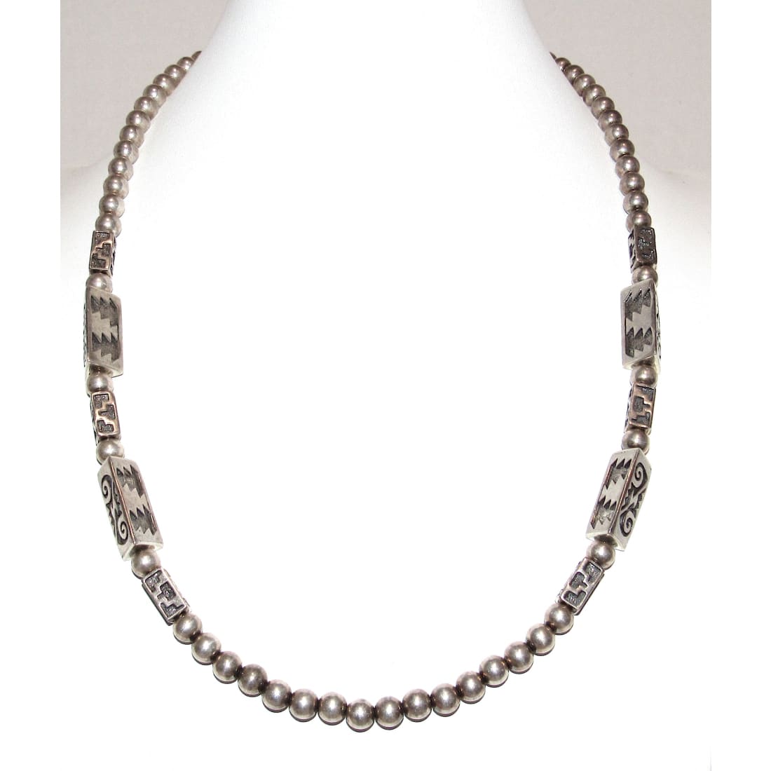 Vintage Navajo Pearls Necklace Rare Barrel Bench Beads Sterling Silver 24"