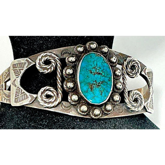 Vintage Navajo Turquoise Thunderbird Bracelet Navajo Ingot Sterling Silver