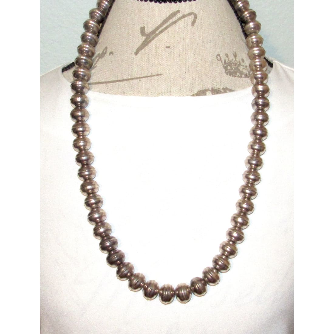 Early Navajo Pearls Necklace Hand Made Beads Sterling Silver 100g