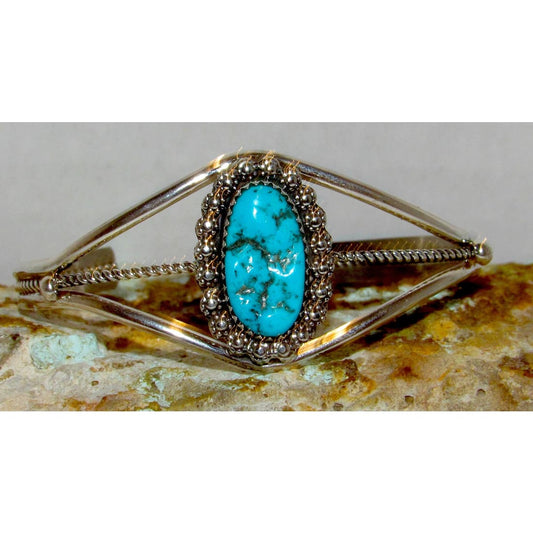 Navajo Kingman Turquoise Cuff Bracelet Sterling Silver Native Signed