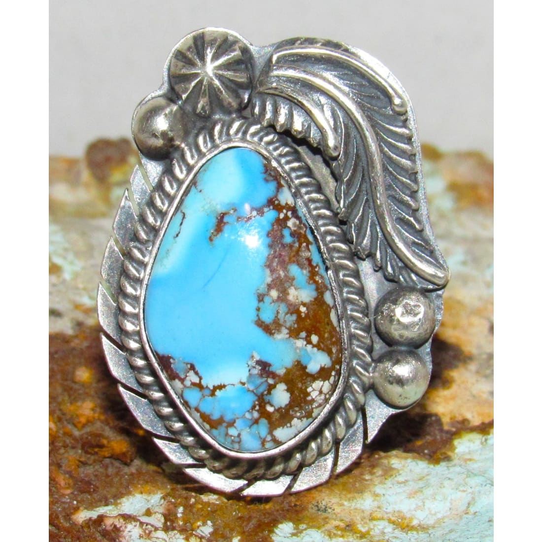 Navajo Golden Hills Turquoise Ring Sz 7 Adjustable Sterling Silver G. Nez
