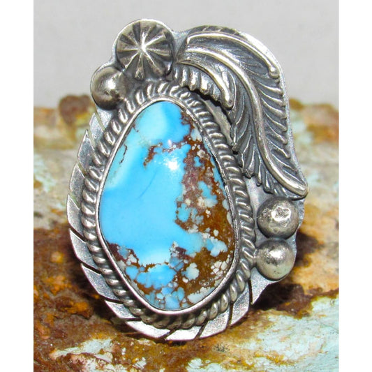 Navajo Golden Hills Turquoise Ring Sz 7 Adjustable Sterling Silver G. Nez