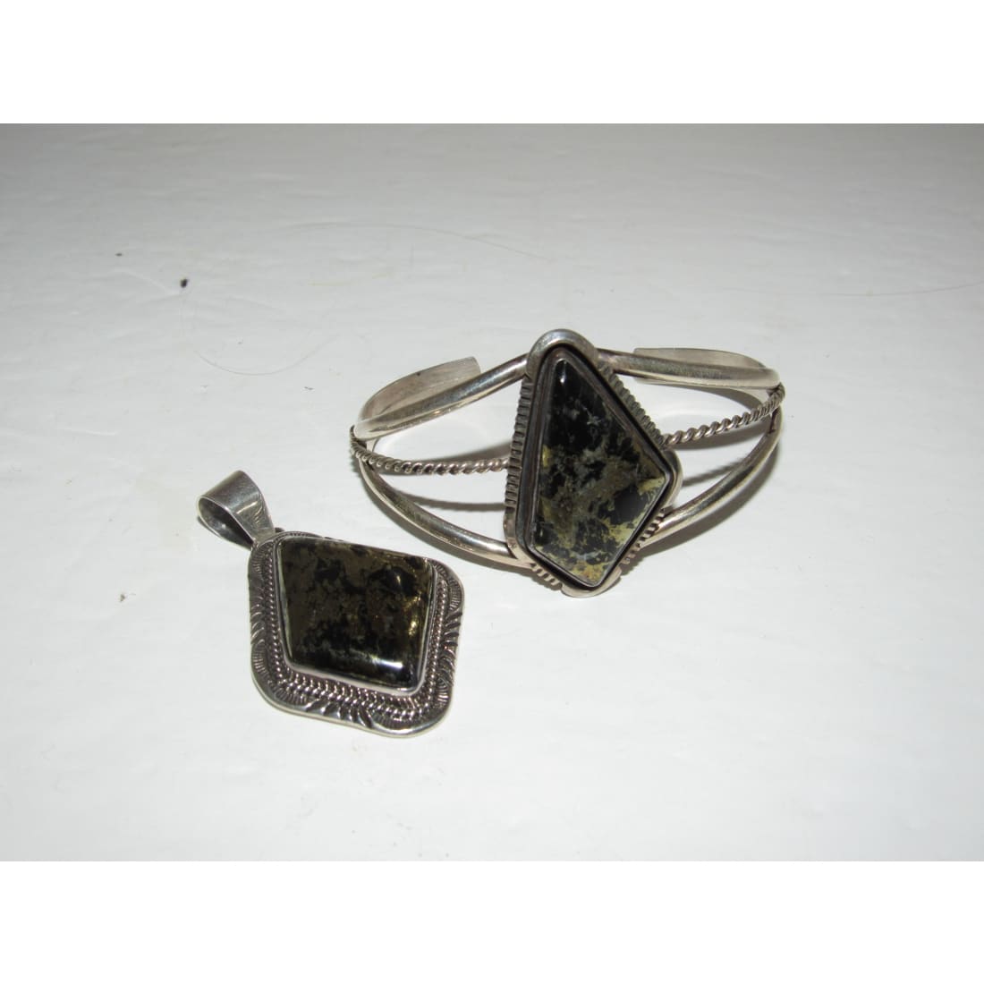 Vintage Navajo Pendant Bracelet Apache Gold Sterling Silver Set W. Denetdale