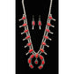 Navajo Mediterranean Coral Squash Blossom Necklace & Earrings Set Sterling