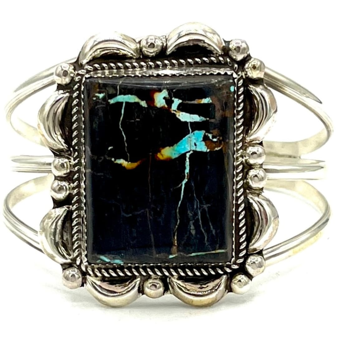Navajo Statement Black Jack Turquoise Cuff Bracelet Sterling Silver D. Nez