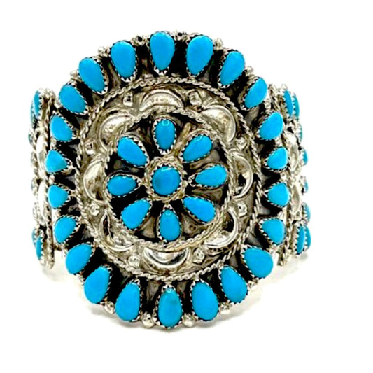 Navajo Turquoise Cluster Sterling Silver Cuff Bracelet Delia Wauneka