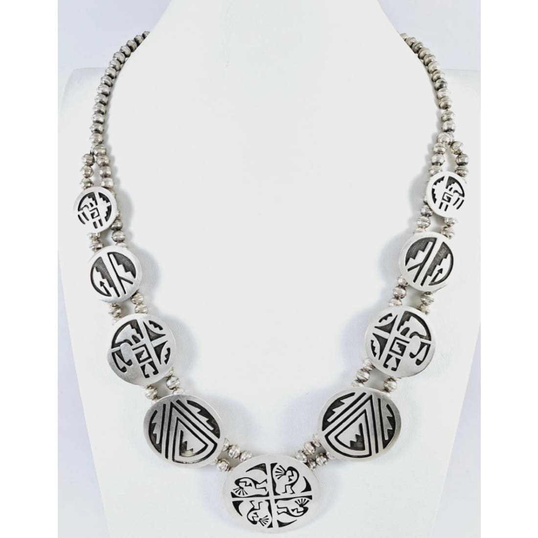 Vintage Hopi Sterling Silver Overlay Storytelling Medallion Necklace
