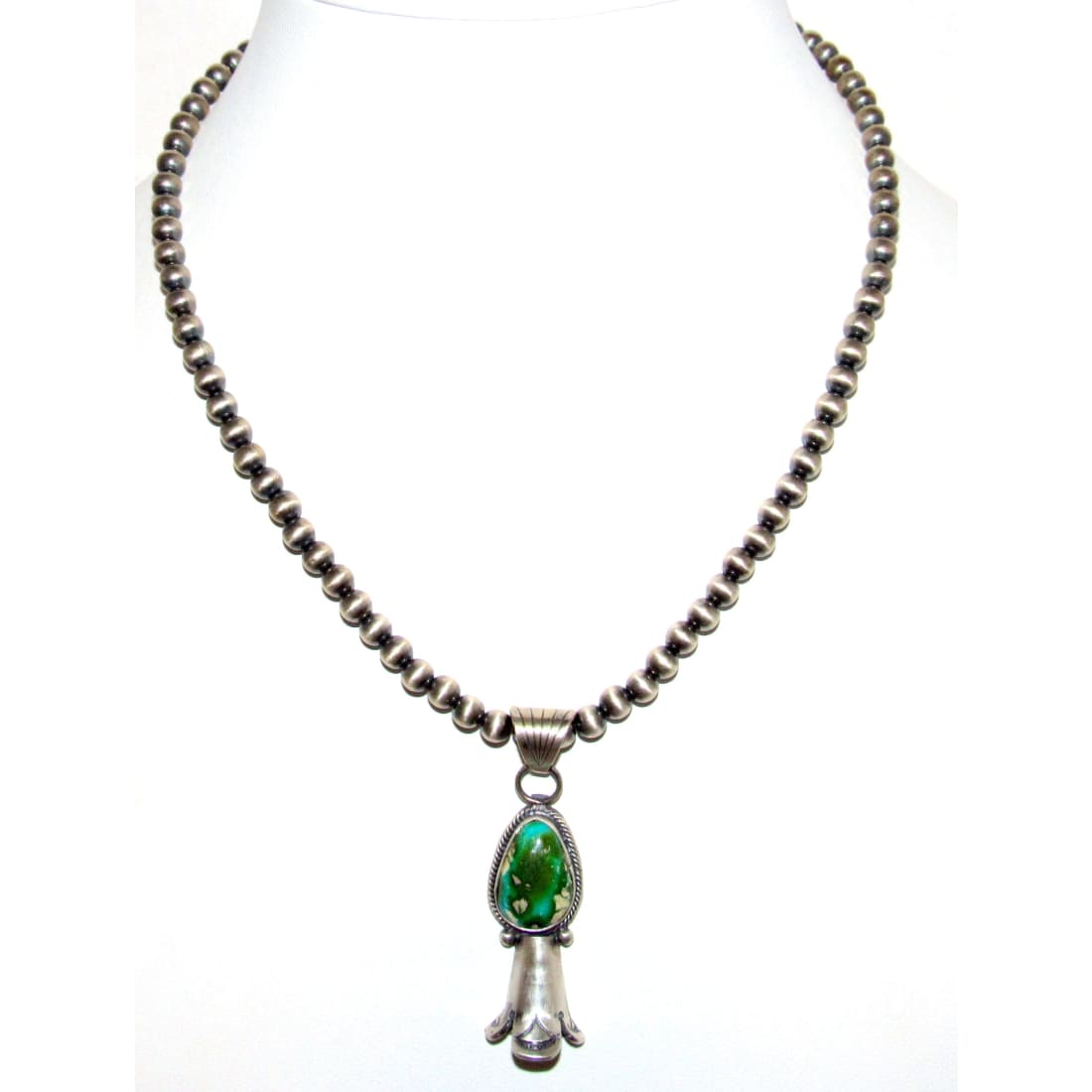 Navajo Pearls & Squash Blossom Pendant Sonoran Gold Turquoise Sterling Silver