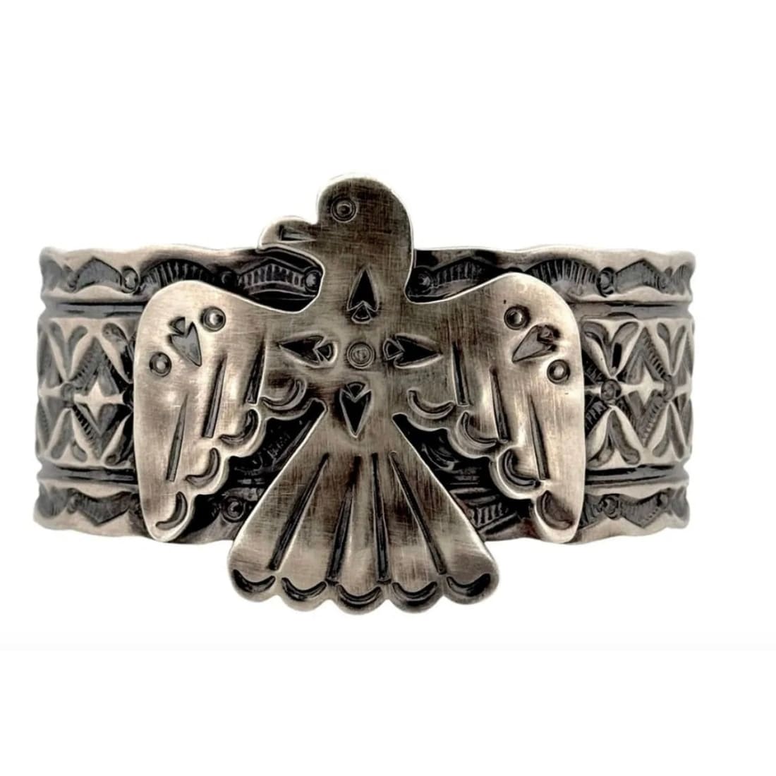Vintage Navajo Men Thunderbird Cuff Bracelet Sterling Silver 60g