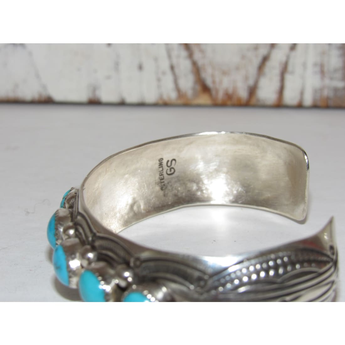 Navajo Blue Royston Turquoise Cluster Cuff Bracelet Sterling Silver Signed