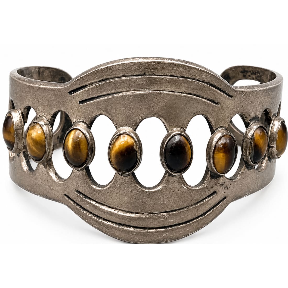 Mexican Taxco MOD Sterling Tiger Eye Collar Necklace & Bangle Bracelet Set
