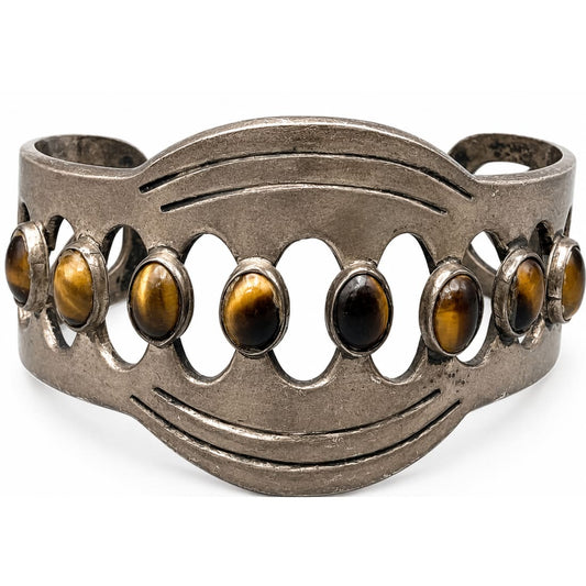Mexican Taxco MOD Sterling Tiger Eye Collar Necklace & Bangle Bracelet Set