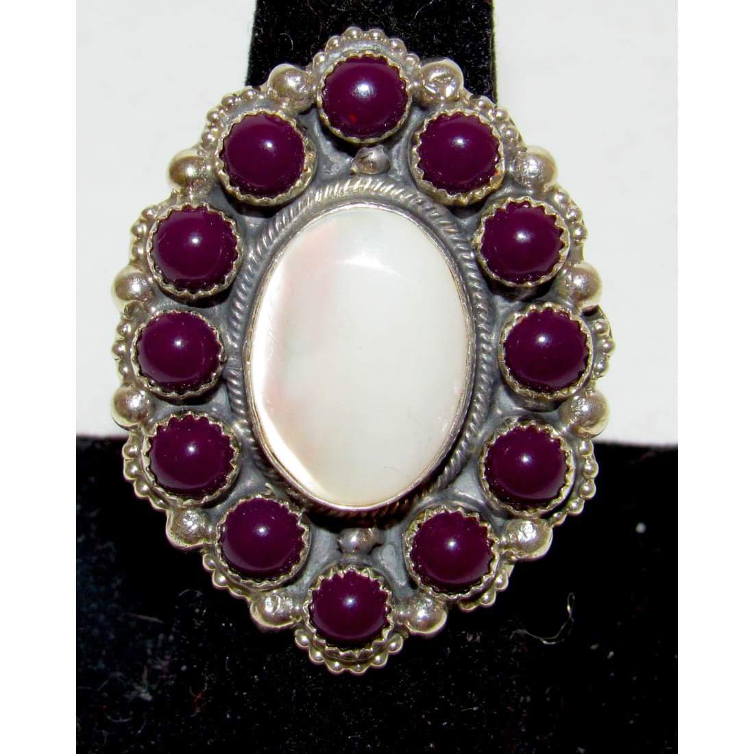 Navajo Mother of Pearl Ring Purple Spiny Cluster Ring Size 7 Sterling Silver