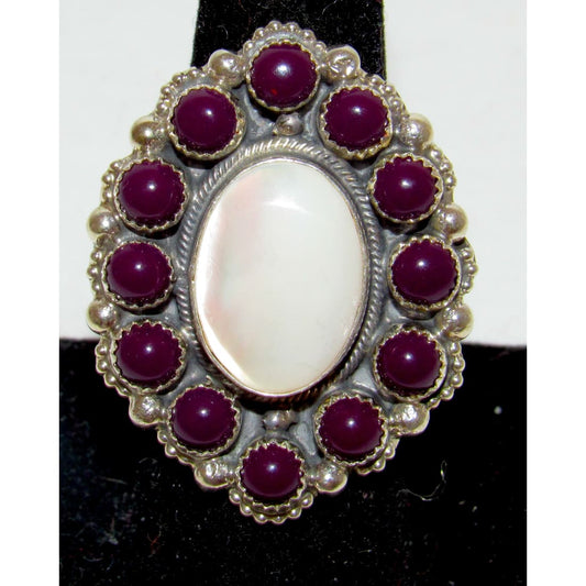 Navajo Mother of Pearl Ring Purple Spiny Cluster Ring Size 7 Sterling Silver