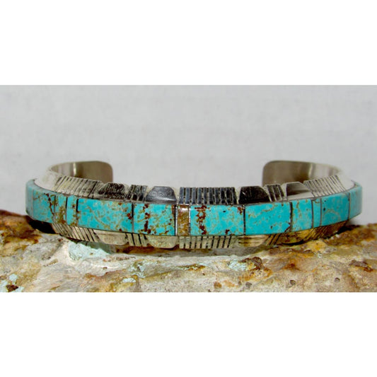 Navajo Number 8 Turquoise Inlay Cuff Bracelet Steve Francisco