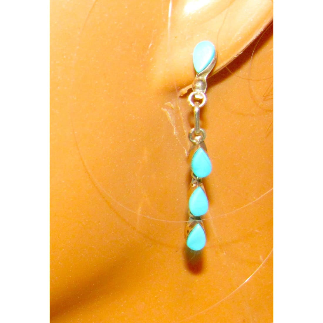 Zuni Petit Point Turquoise Dangle Earrings Sterling Silver Native American