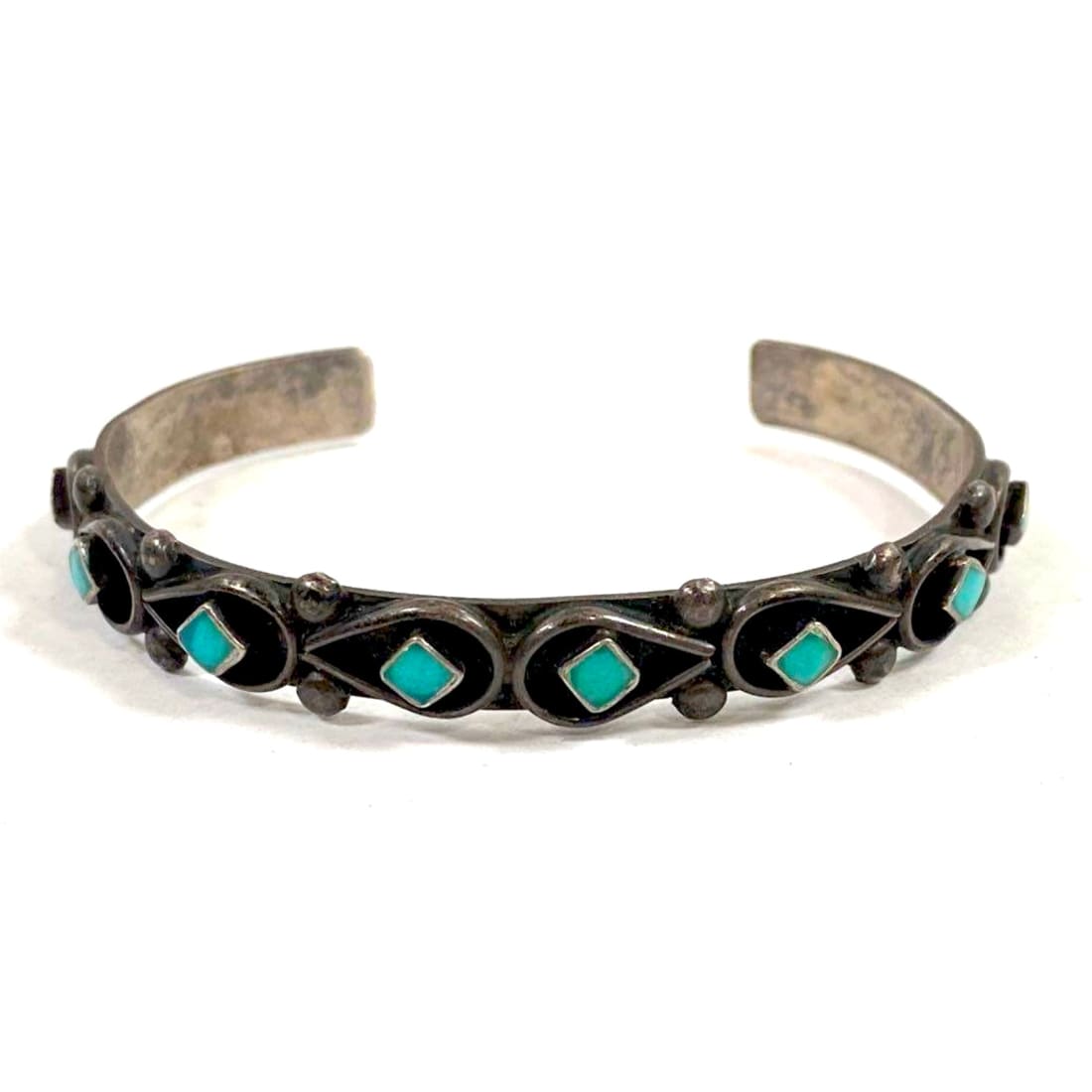 Old Pawn Zuni Turquoise Bracelet Sterling Silver Stacker Cuff Signed
