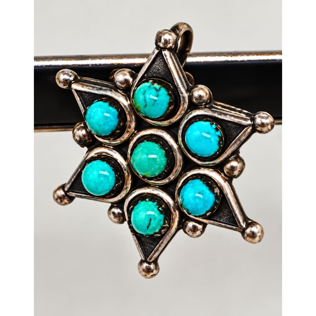 Old Pawn Zuni Snake Eye Turquoise Cluster Pin Pendant Sterling Silver