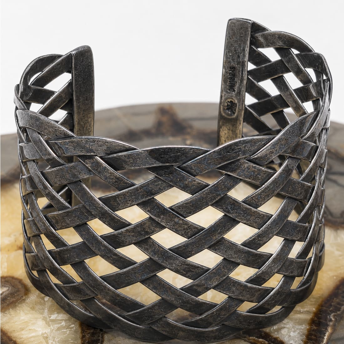 Vintage Taxco Mexican Woven Sterling Silver Statement Cuff Bracelet