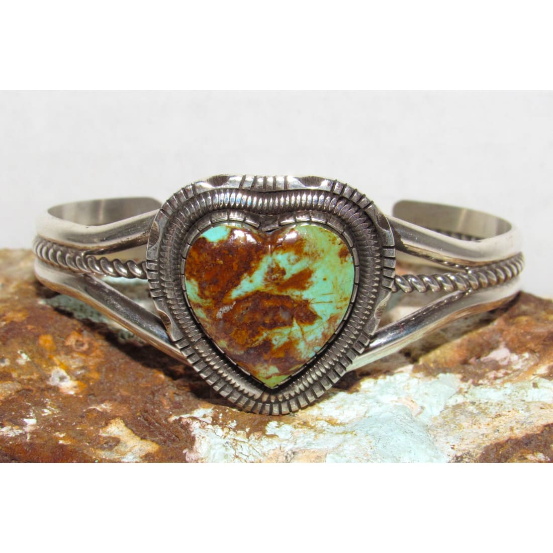 Navajo Royston Turquoise Heart Cuff Bracelet Will Vandiver Native American