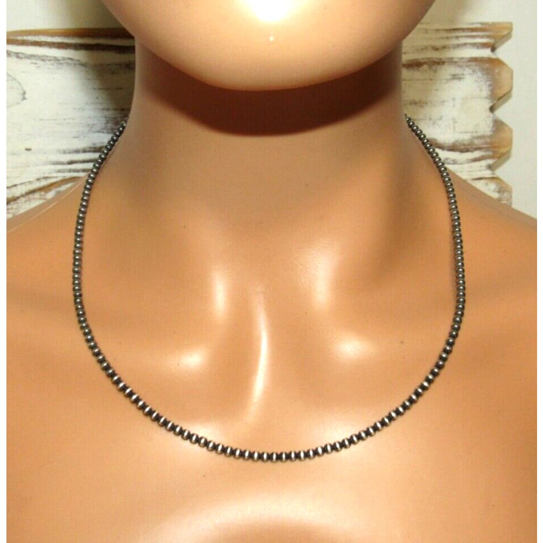 Navajo Pearls Necklace Sterling Silver Choker Necklace 20"L