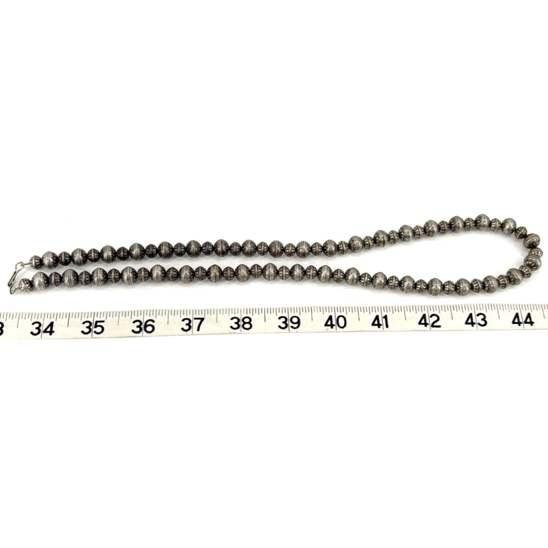 Vintage Navajo Pearls Necklace Graduated Saucer Beads Sterling Silver 22"L