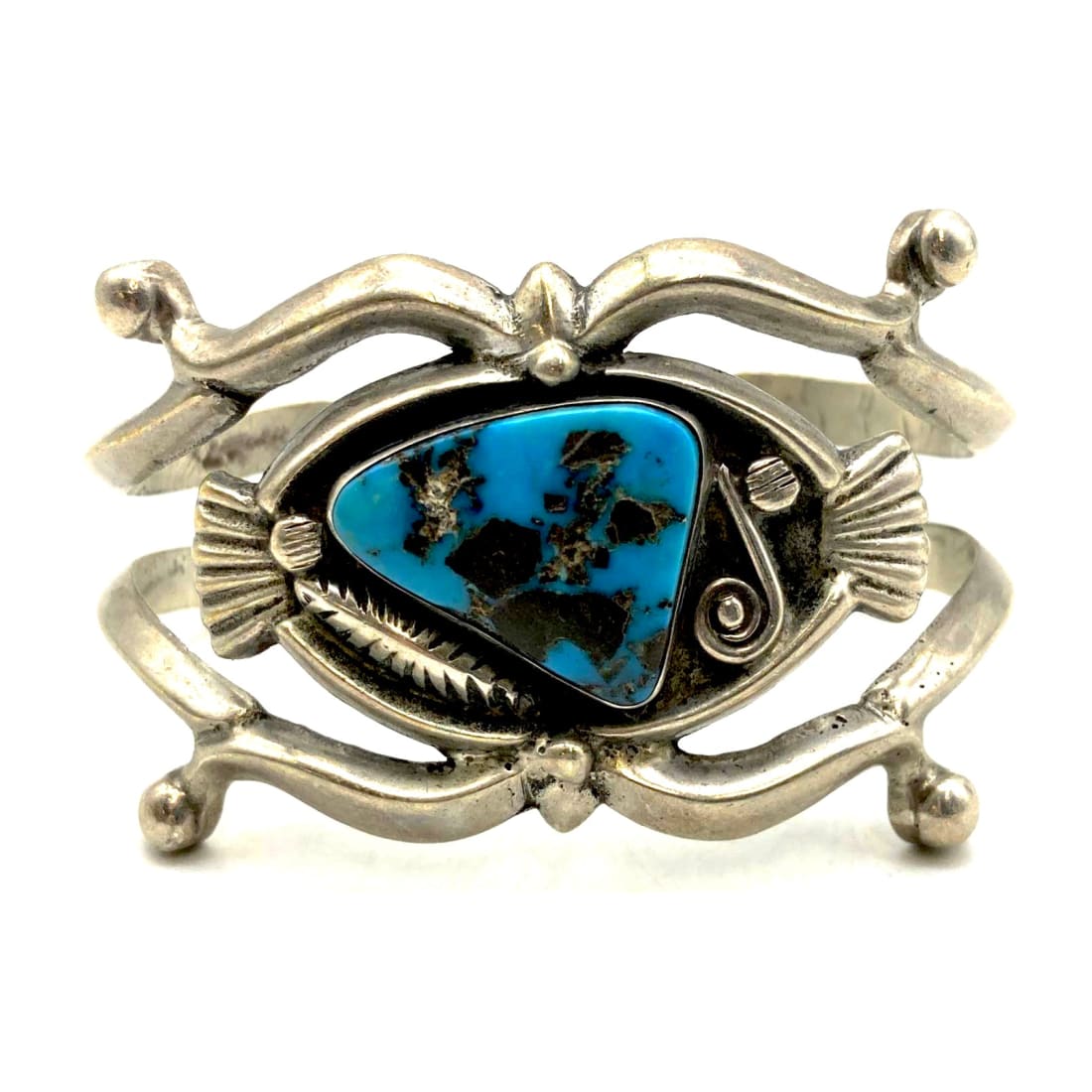 Old Pawn Navajo Morenci Turquoise Cuff Bracelet Sterling Silver 50G